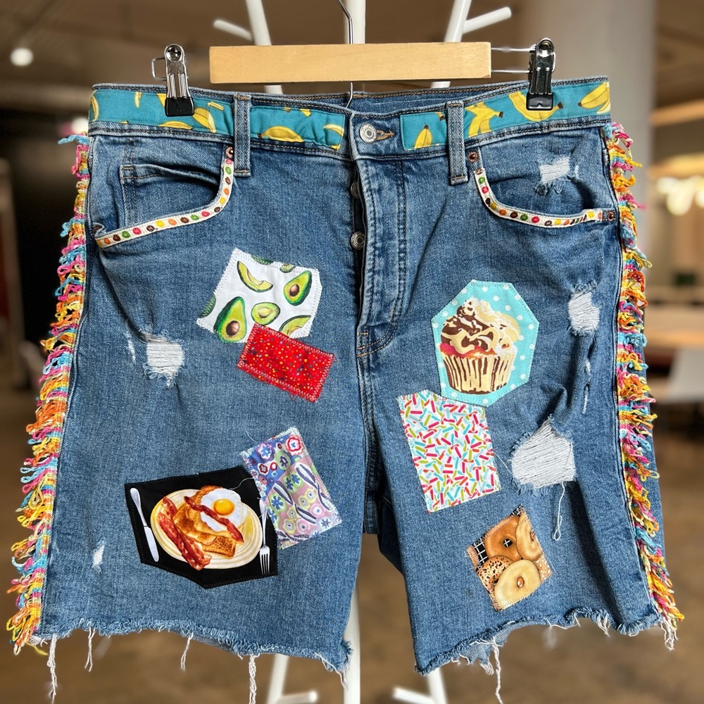 Hangry upcycled custom collage shorts